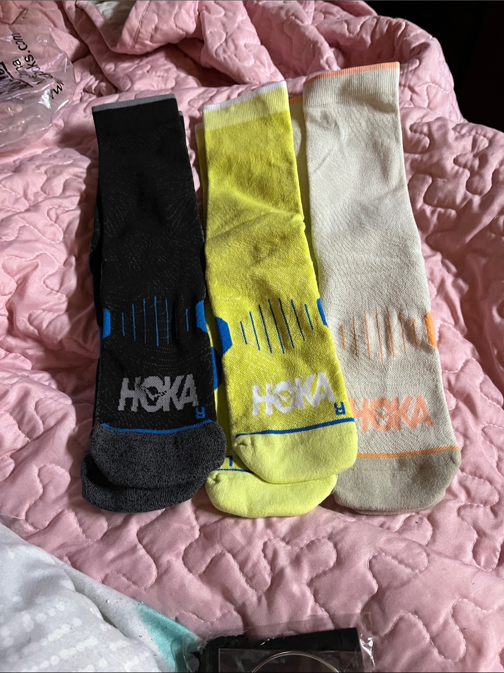 Hoka Men's Athletic Cushioned Socks - Black, Neon Yellow, Cream
